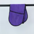 Purple microfiber pet hanging towel, black trim, paw print design, ideal for dogs. - Purple