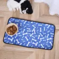 Blue microfiber pet feeding mat with white bone pattern, non-slip dog and cat bowl mat detail. - 30x45cm / Style 2