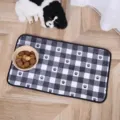 Black and white buffalo plaid pet placemat with cute paw prints, non-slip dog and cat bowl mat. - 30x45cm / Style 4