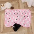 Coral fleece pink pet blanket detail featuring cute white bear print design for warmth. - Pink Bear