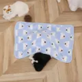 Blue bear print flannel pet blanket for cats and dogs, warm and soft sleeping mat detail. - Blue Bear