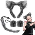 Set de disfraz de orejas y cola de lobo peludas para fiesta de animales de Halloween. - Conjunto de lobo de pelo liso de 3 piezas