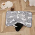Coral fleece pet blanket featuring cute bone print design, warm and cozy mat for pets. - Gray Bone