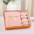 Pink coral fleece gift towel set with cute bear shape towels in an orange gift box. - 70*140cm / Girly Pink