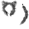 Fluffy wolf ear headband and tail set, perfect for Halloween party cosplay and animal dress up. - Wolf Two-Piece Set