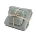 Soft sage green coral fleece towel set folded with beige ribbon for home bath and face daily use. - 70cm x 140cm / Dark Gray