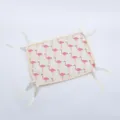 Cute flamingo print pet cooling mat for dogs and cats with corner ties and lace trim. - Flamingo