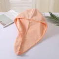 Orange coral fleece dry hair cap, quick drying hair towel turban with button closure. - Orange