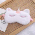 Plush unicorn sleep mask cute white furry eye shade soft padded blindfold for travel and rest - White Unicorn Style / 20x8cm