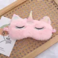 Pink plush unicorn sleep mask with gradient horn and sparkly eyelashes for cozy nighttime rest. - Pink Unicorn / 20x8cm