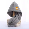 Thickened coral fleece quick-drying hair towel cap in grey with cute fox print for women. - 25cm x 65cm / Grey Fox (Double Layer)