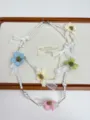 French style romantic pearl necklace with colorful fabric flowers and lovely white lace bows. - Colorful Flower (XL2668)