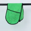 Green pet microfiber towel variant with hanging pocket and cute paw print embroidery design. - Green