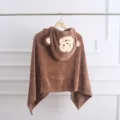 Brown baby hooded towel and swaddle blanket with cute monkey design, soft and absorbent. - 70cm*140cm / Coffee