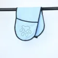 Thickened blue microfiber pet drying towel with hand pockets and cute paw print embroidery. - Light Blue