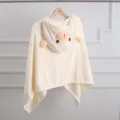 Baby coral fleece hooded bath towel with cute sheep design, soft and warm receiving blanket. - 70cm*140cm / Off White