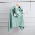 Green coral fleece baby hooded cloak cute frog design soft absorbent infant bath towel blanket - 70cm*140cm / Cyan