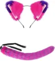 Fluffy pink and purple cat ear headband and tail set for cosplay costume party events. - Headband + Tail