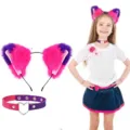 Cute fluffy cat ears headband and heart collar set for girls cosplay party costume dress up items - Headband & Choker 2-Piece Set