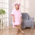 Kids pink hooded bath towel coral fleece cute rabbit ears absorbent soft baby cloak robe - 60×120CM / Pink