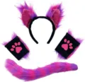 Pink purple furry cat ears headband paw gloves tail cosplay costume set for party - Purple Sequin 3-Piece Set