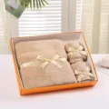 Coral fleece gift towel three piece set packaged in an elegant orange box with ribbons. - 70*140cm / Brown