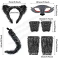 Conjunto de disfraz de lobo de Halloween orejas cola felpa animal accesorios de fiesta - Conjunto de lobo de 5 piezas