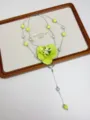 Detailed view of the layered green flower pearl necklace, elegant fashion jewelry accessory. - Green Flower (XL2666)