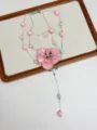 French romantic style long layered necklace with pink flower pendant and pearls for women fashion. - Pink Flower (XL2667)