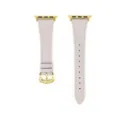 Vista dettagliata del cinturino in pelle sottile per Apple Watch, pelle bovina color tortora. - 38/40/41 mm - (42 mm Gen 10/11) / Grigio nonna - fibbia oro