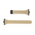 Vervangend echt lederen horlogebandje in beige met zwarte metalen gesp en adapters. - Lichtbruin