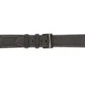 Black genuine leather watch band replacement strap with contrast stitching and metal buckle. - Suitable for: vivo 1 (42 Dial) / Charcoal Black - Black Buckle