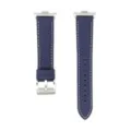 Cinturino di ricambio in pelle blu scuro con fibbia argentata e cuciture a contrasto. - Blu marina - fibbia argentata