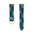 Cinturino di ricambio in tessuto quadrettato e pelle vera per orologio intelligente - Per Fit 3 / Fit 4 / Verde - fibbia in oro rosa