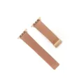 Brown leather replacement watch band detail featuring secure magnetic folding clasp and connectors. - Light Brown - Rose Gold Buckle