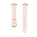 Pink genuine leather watch strap detail, featuring gold tone metal buckle and connectors. - Pink - Rose Gold Clasp