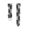 Cinturino per smartwatch in tessuto a quadri bianco e nero con pelle e frange, elegante. - Per Fit 3 / Fit 4 / Grigio-Fibbia Argentata