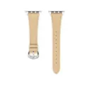 Slim leather watch band compatible with Apple Watch, elegant beige strap with metal hardware. - Milk Tea Apricot - Silver Buckle