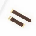 Brown leather watch strap detail view, premium genuine leather replacement band for smart watch. - Dark Coffee - Gold Buckle