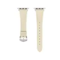 Beige leather watch strap detail, pebble grain texture with silver buckle for 42/46mm watches. - Off-White - Silver Buckle