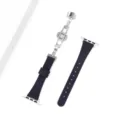Elegante cinturino per orologio in vera pelle blu scuro con fibbia deployante apple watch - 42/44/45/49 mm - (46 mm Gen 10/11) / Blu navy