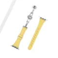 Cinturino per orologio in pelle gialla con fibbia deployante argentata per smartwatch. - 42/44/45/49 mm - (46 mm Gen 10/11) / Giallo