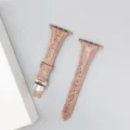 Cinturino per orologio in vera pelle con fibbia deployante, motivo coccodrillo per smartwatch. - 42/44/45/49 mm - (46 mm Gen 10/11) / Rosa - chiusura a farfalla oro rosa