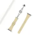 Beige genuine leather watch strap with butterfly buckle, compatible with Apple Watch. - Off White