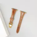 Cinturino in pelle marrone compatibile con Apple Watch, stile di lusso ricambio. - 42/44/45/49 mm - (46 mm Gen 10/11) / Marrone - chiusura a farfalla oro