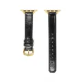 Cinturino per orologio in pelle sottile nera compatibile con Apple Watch e connettori d'oro. - Nero-Fibbia Dorata