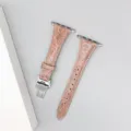 Genuine leather watch strap compatible with Apple Watch, featuring silver butterfly buckle. - Pink - Silver Butterfly Clasp
