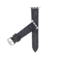 Cinturino per orologio in vera pelle glitterata nera compatibile con Apple Watch, vista in piano. - 42/44/45/49 mm - (46 mm Gen 10/11) / Nero