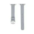 Graues Lederarmband kompatibel mit Apple Watch weiches Rindsleder Litchi Muster schmaler Riemen - Nebelblau