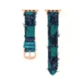 Elegante cinturino per Apple Watch in denim a quadri con frange e metallo oro rosa. - 42/44/45/49 mm - (46 mm Gen 10/11) / Verde - fibbia in oro rosa